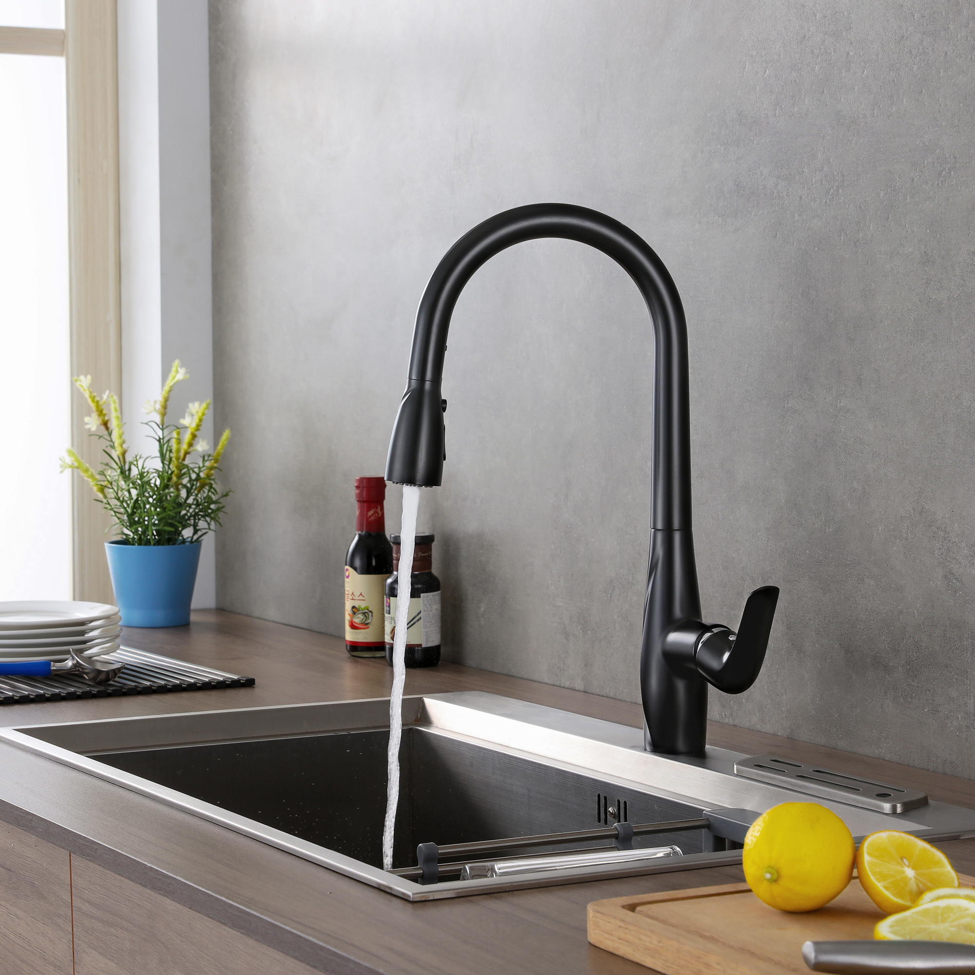 grifo de cocina extra&iacute;ble negro